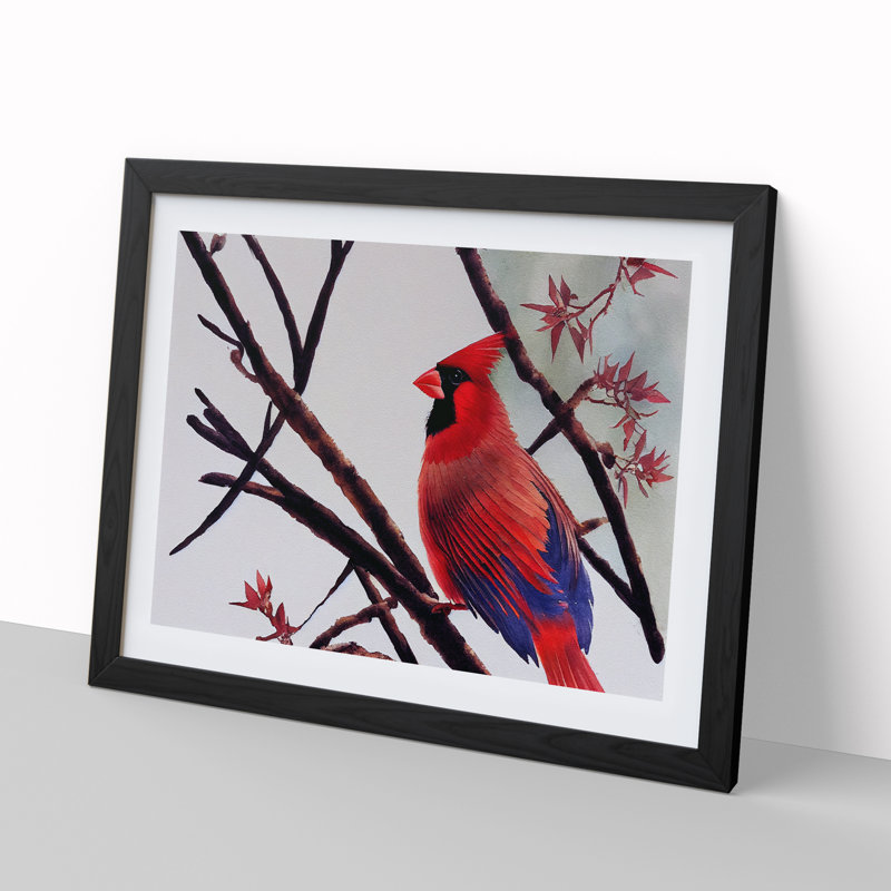 Watercolour Cardinal Bird Vol.4 - Framed Print, Black Framed, 34cm H x 46cm W x 2cm D