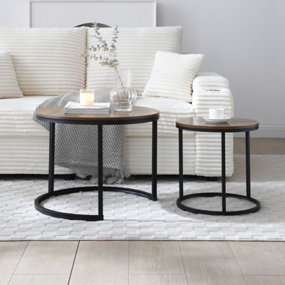 Set of 2 Coffee Table Nesting Side Round End Table Top Sturdy Metal Frame Desk