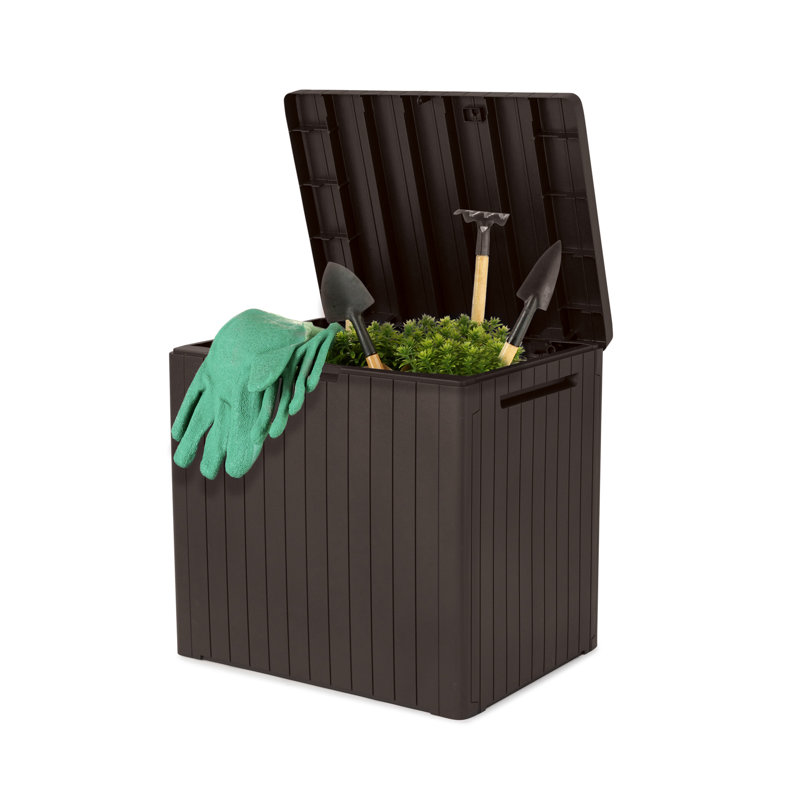 Keter City 30 Gallon Small Durable Resin Outdoor Storage and Organization Deck Box For Patio Furniture and Supplies, Brown