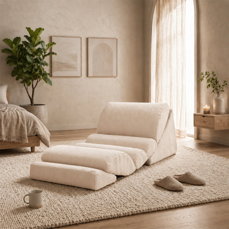 Sièges de sol ergonomiques détachables, Velours côtelé beige