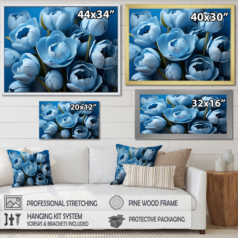 «Azure Blue Tulips Bloom I» sur toile, H 34 po x l 44 po x P 1,5 po, Toile tendue