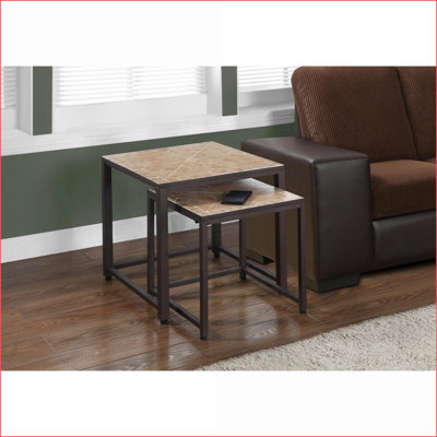 Paire de tables basses gigognes en métal brun Carrelage pour salon, chambre à coucher, multi-usage