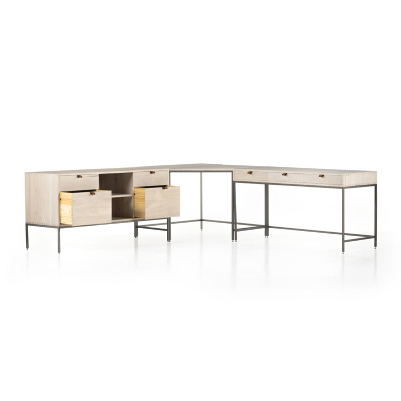 Solid Wood Modular L-Shaped Writing Desk, Dove Poplar