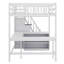 Lit mezzanine double avec bureau intégré en forme de L, tablettes de rangement à trois niveaux, escalier de rangement attaché-36465498