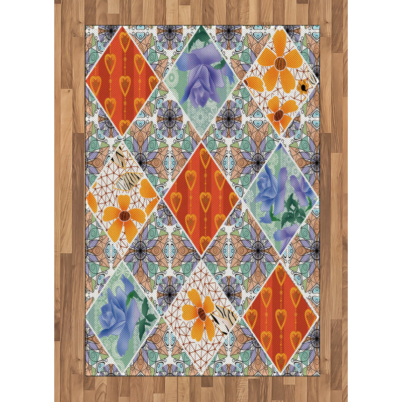 Floral High Density Long Fiber Poly Threads Decorative Area Rug Carpet, Rectangle 4' x 5'8"