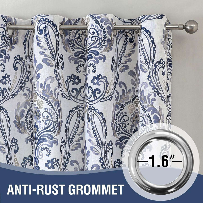 Linen Curtains Damask Floral Natural Linen Textured Curtains for Living Room Drapes Vintage Floral Pattern Privacy Added Light Filtering Mid-Century Style 2 Panels