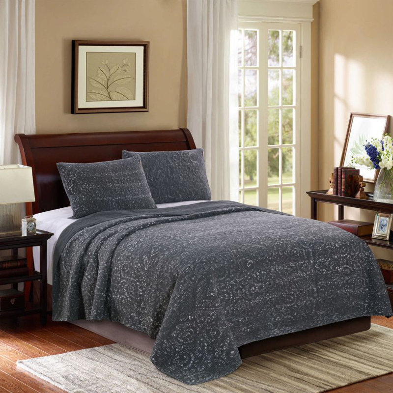 Modern & Contemporary Cotton Quilt, Gray/White, Queen Quilt + 2 Standard Shams