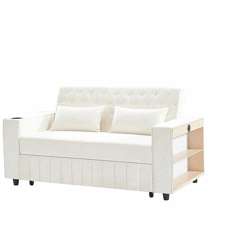 61,4 po Canapé-lit convertible Canapé-lit convertible Canapé-lit moderne avec dossier réglable pour le salon, beige, Beige