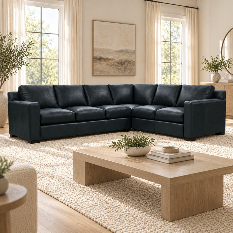 Madison LAF Boutique 100% Top Grain Leather Sofa, Made to Order, Amadeus Sapphire