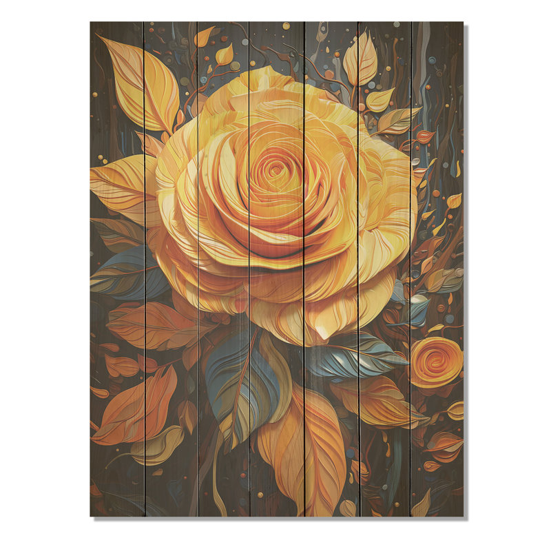 «Yellow Rose Elegance» - roses sur bois, H 40 po x l 30 po