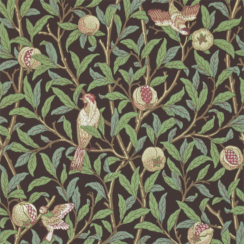 Bird & Pomegranate Wallpaper, Charcoal/Sage