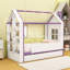 Lit en forme de maison avec lumière DEL blanc froid, lit gigogne caché et tablettes de rangement-621259139-621259141