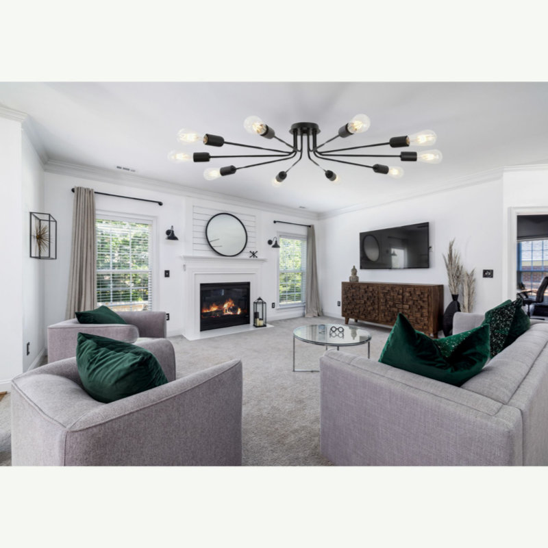 10 Light Sputnik Chandelier Ceiling Light Semi Flush Mount Light Ceiling Lamp, Black