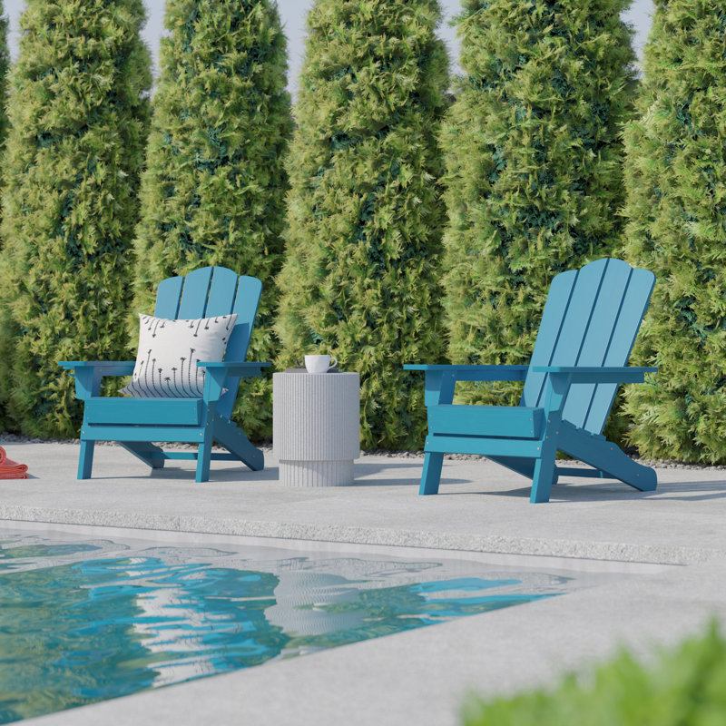 Ayleah Commercial All-Weather Adirondack Chairs with Cupholders, Blue