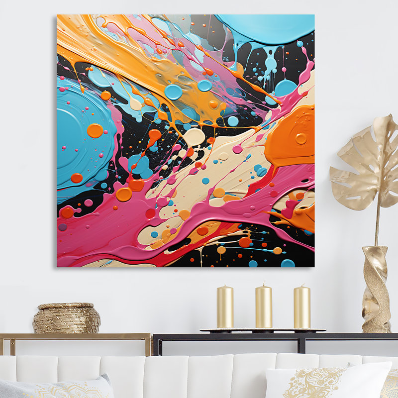 Bleu et rose abstrait Pop Fusion I - Art mural Pop, Cadre photo noir, H 16 po x l 16 po
