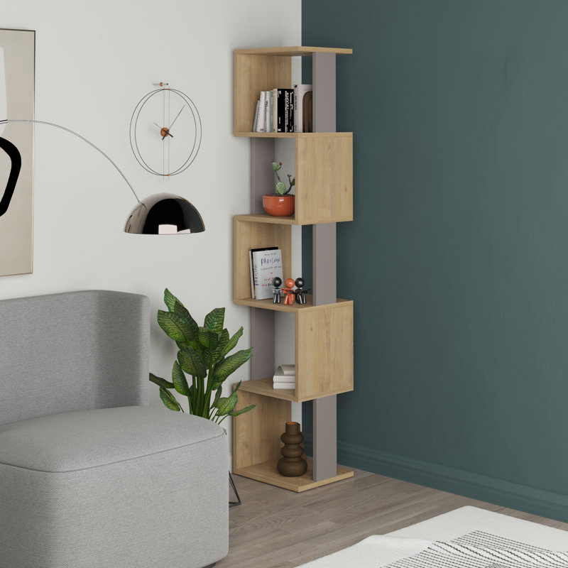 Chane Wall-Mounted Bookcase with 5 Shelves | Modern Storage Unit for Home or Office, Saphire Oak/Light Mocha