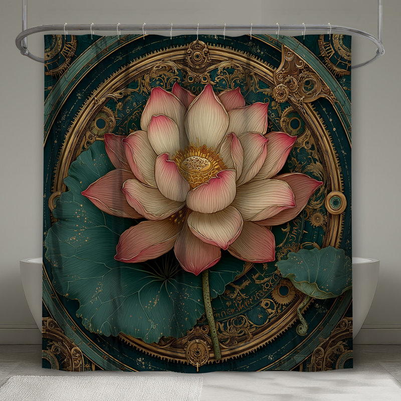 Intricate Lotus Illustration Shower Curtains Extra Long, 70in W x 72in H
