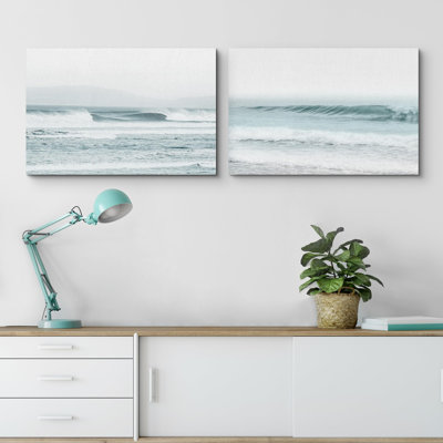 Coastal Beach Ocean Waves On Washed Out Beach Nature Nautical Coastal 2 - Pièces