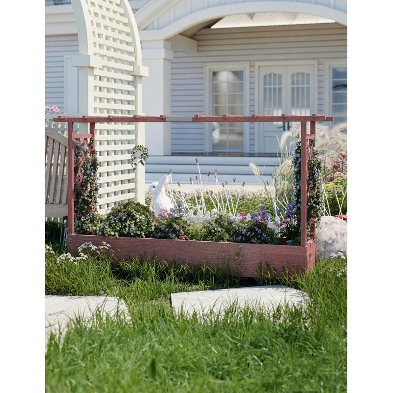 Wooden Elevated Garden Planter With Trellis, 44.88" H x 78.94" W x 17.32" D