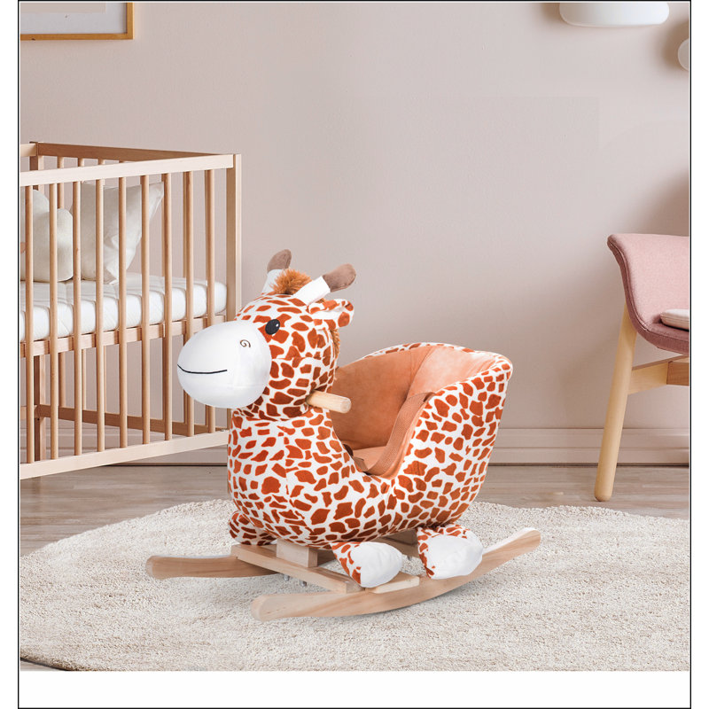 Qaba Kids Plush Rocking Horse Giraffe Style Themed Ride-On Chair Toy With Sound