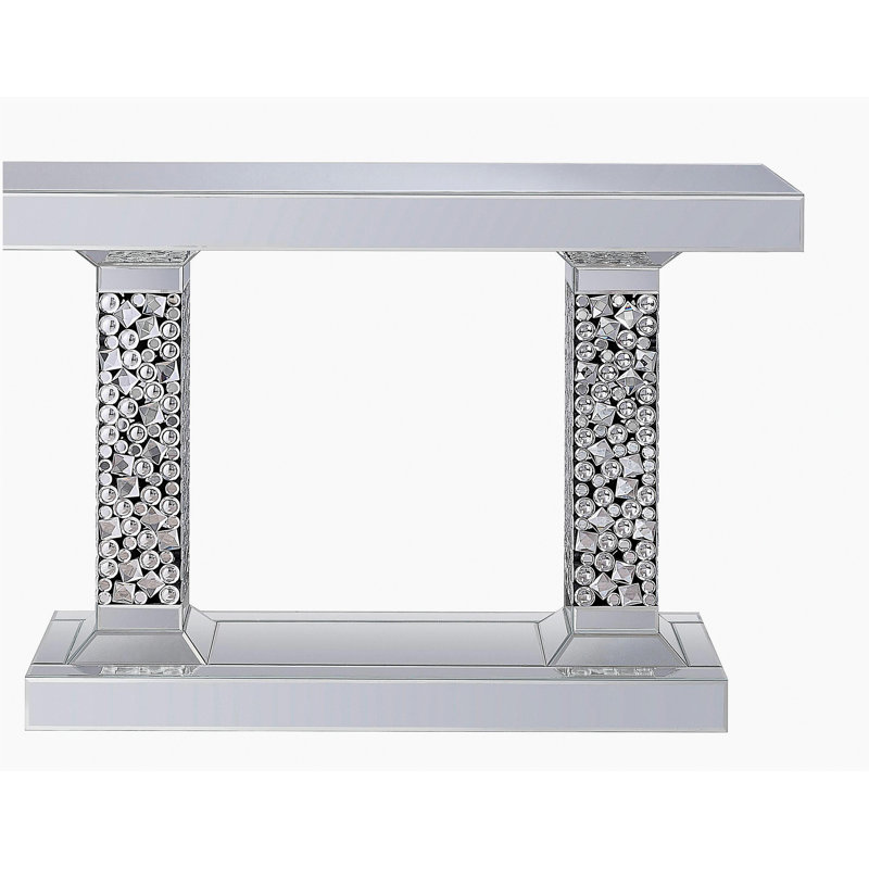 Ishaan Mirrored Console Table with Faux Gems Inlay