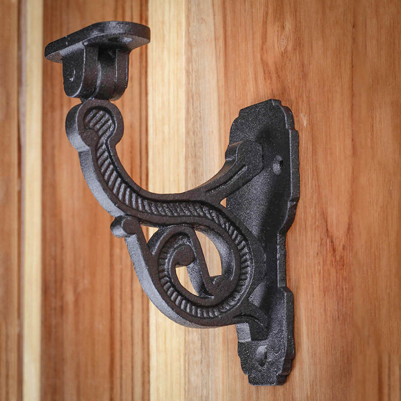 Black Wrought Iron Handrail Bracket for Stairs with Mounting Hardware