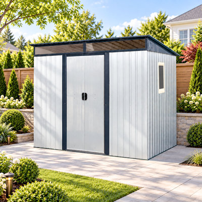 8x6 Metal Outdoor Storage Shed With Window And Transparent Plate White