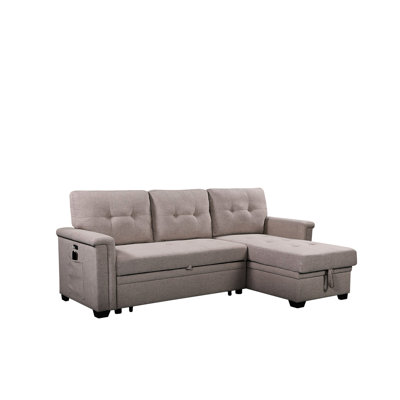 84" Gray Sectional With Back & Upholstery Charging Ports