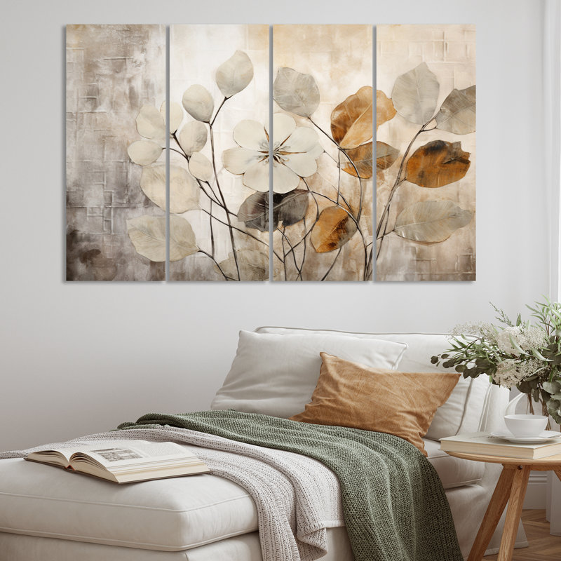 Beige and Brown Botanical Abstract Canvas Art Set