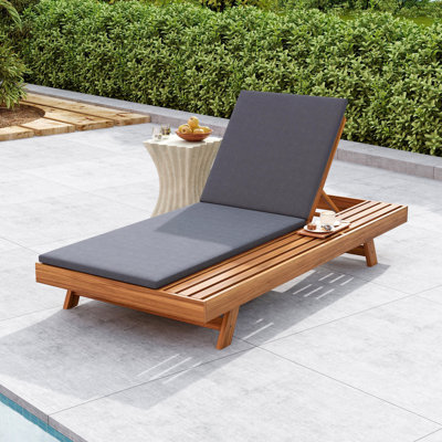 LOUNGE CHAISE SET,SPACE AVAILABLE ON ONE SIDE, ACACIA WOOD WITH WATER-RESISTANT LOUNGE CUSHIONS (Dark Grey/ & 2 INCH THICK) - MATCHING CREAM/LEAF COCONUT VERSION AVAILABLE