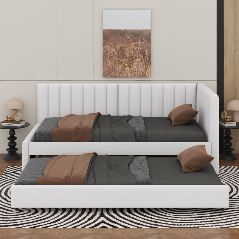 Lit de jour simple rembourré avec couchette, Beige