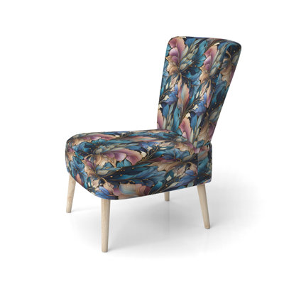 Spiral Flower Elegance Boho Pattern - Upholstered Bohemian Side Chair, Blue Accent Chair