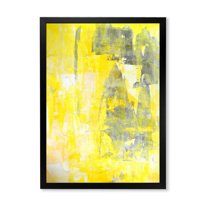 Gris et jaune fusionnant abstrait V - Peinture sur toile, Cadre noir, H 20 po x l 12 po x P 1 po
