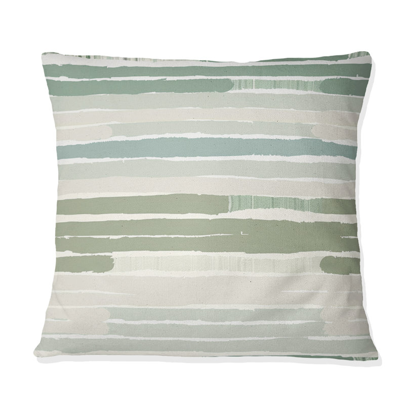 Coussin décoratif rayures vertes et beiges, 16" x 16"