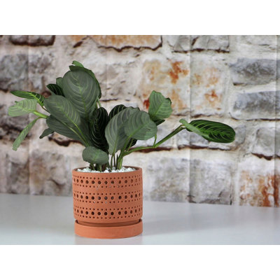 Pot de fleurs Moon Gate pour orchidées avec soucoupe intégrée - Petit pot en céramique émaillée pastel (lot de 4) - Jarin extérieur