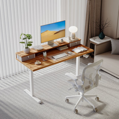 Bureau électrique à hauteur réglable de 48 po avec tiroirs, bureau à domicile avec grande tablette pour moniteur