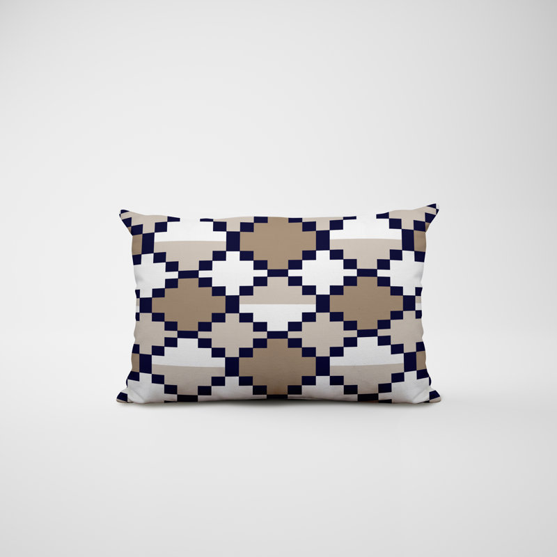Housse et insert de coussin rectangulaire en polyester pour l'intérieur et l'extérieur, Beige/bleu marine