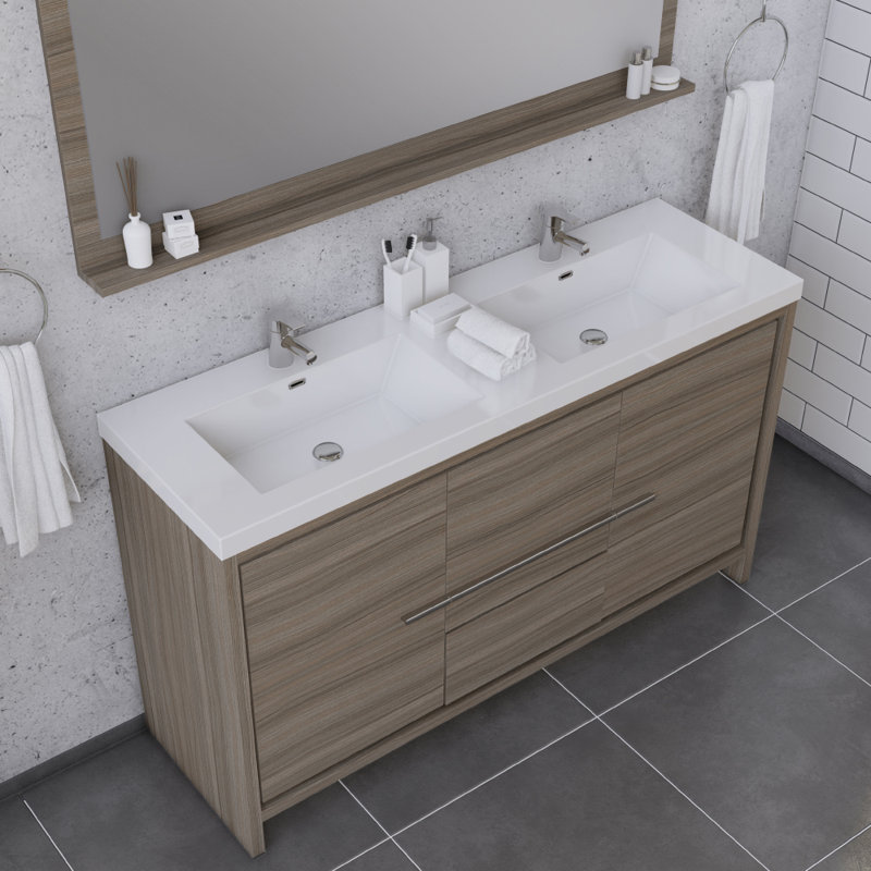 Feike 60'' Double Bathroom Vanity with Solid Surface Top, Gray