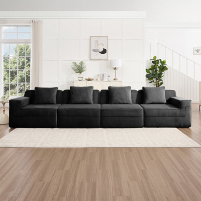 4 Seat Boneless Sofa with Deep Seat and Throw Pillows