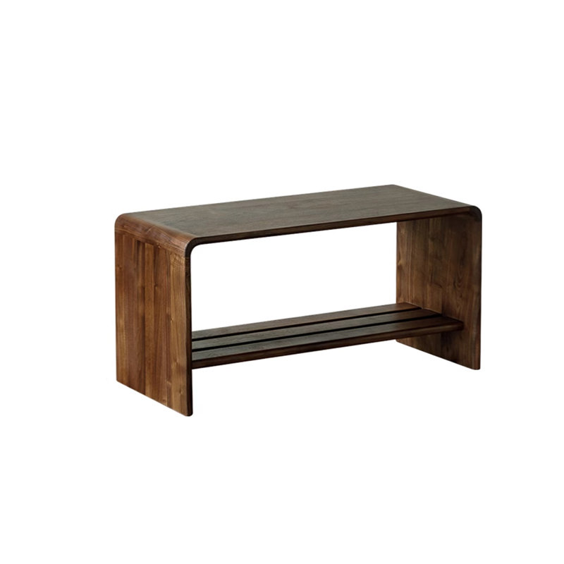Solid Wood Minimalist Shoe Bench with Open Shelf