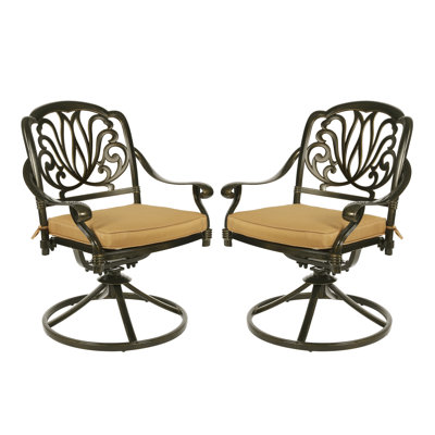 Outdoor Bistro Swivel Patio Furniture Cast Aluminum Dining Chairs with Cushions for Balcony, Lawn, Garden, Backyard by MEETWARM