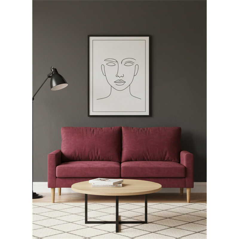 Canapé moderne en velours minimaliste avec structure en bois robuste, Velours bourgogne