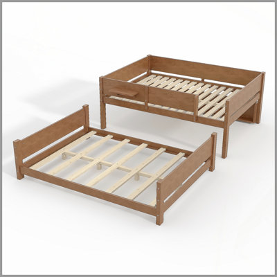 Queen over Queen Bunk Bed with Convenient Tray, Solid Wood Bunk Bed with Storage Shelves and Upgraded Slats,Vintage Brown