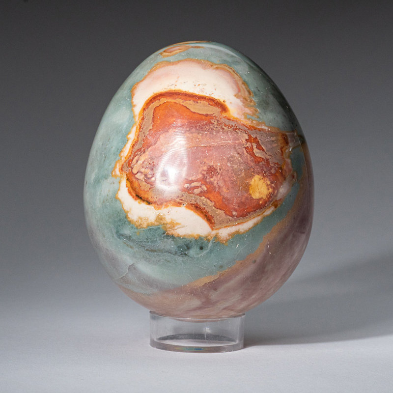 Polished Polychrome Egg From Madagascar (0.6 Lbs), 3.5" H x 2.75" W x 2.75" D, Peach/Red/Blue