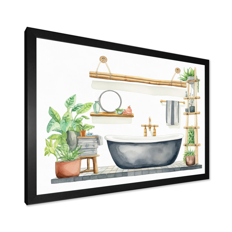 «Natural Bathroom Decor IV», reproduction sur toile, H 12 po x l 20 po x P 1 po, Cadre simple noir