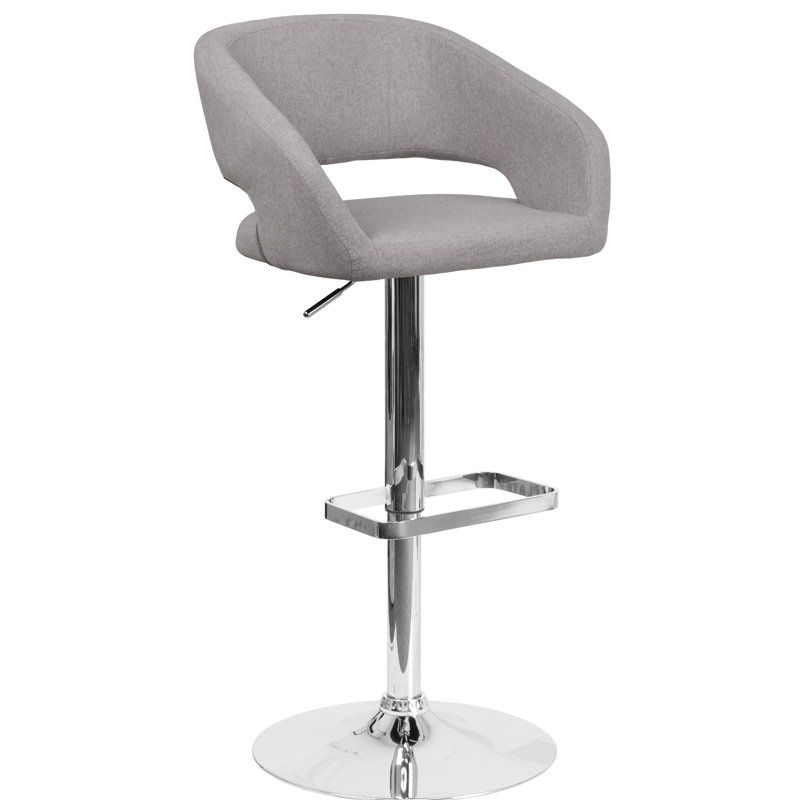Amberlie Modern Upholstered Adjustable-Height Barstool with Footrest, Chrome, Gray