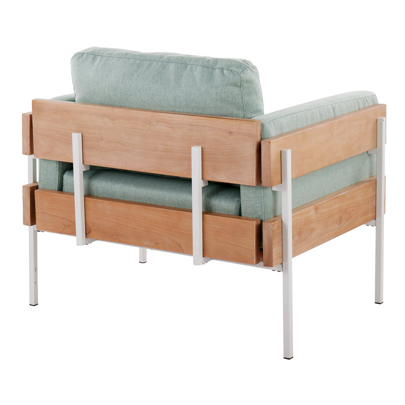 Chaise d'appoint en métal, bois naturel et tissu, Vert, Brun / Blanc