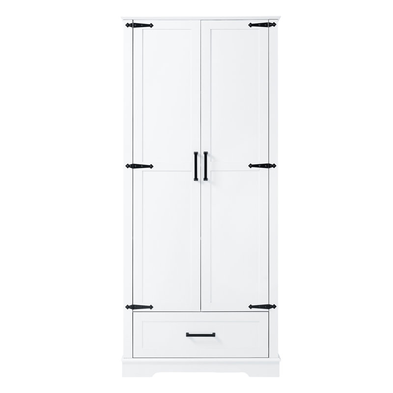 Armoire de salle de bain haute - blanc, 2 portes, 1 tiroir, tablettes réglables, protection incluse, blanc avec planche de rangement, mécanisme de basculement