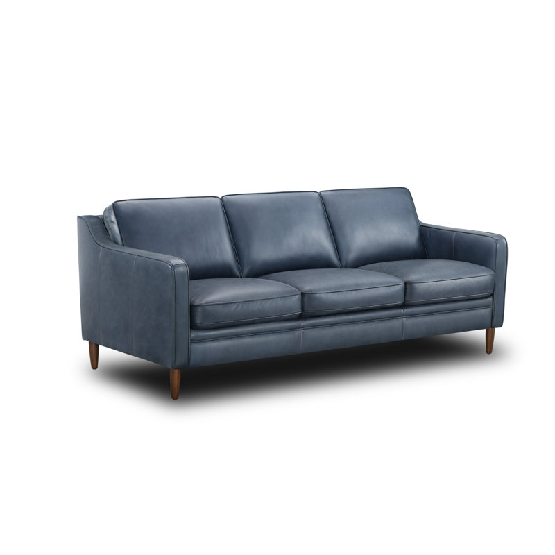 Canapé Leyla, Cuir véritable bleu profond