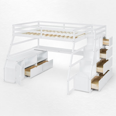 Lit mezzanine avec rangement et escalier Heiki